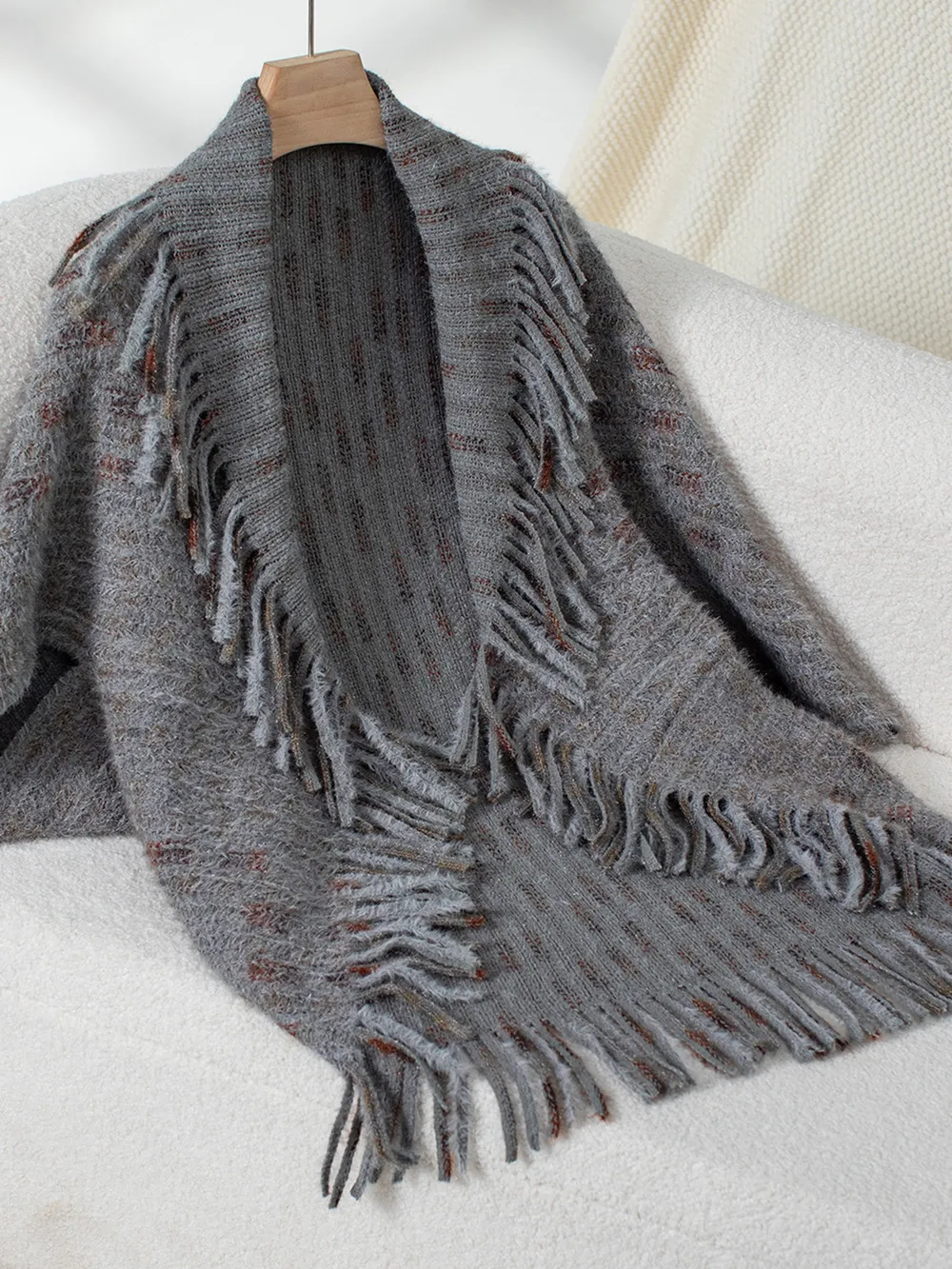 Fringe Open Front Half Sleeve Poncho, image 15