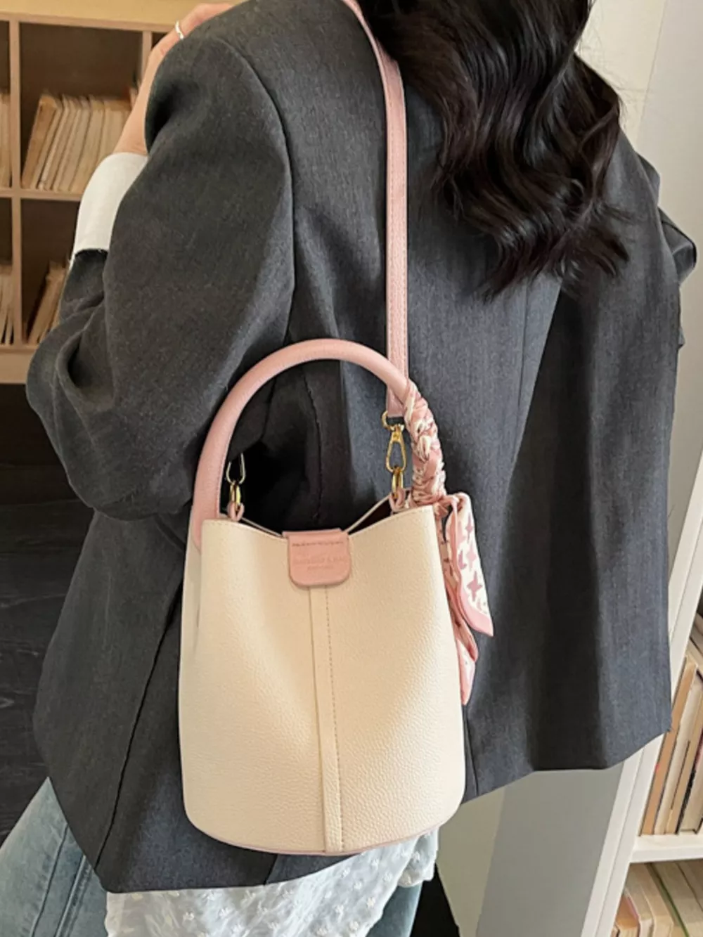 Leather Bucket Crossbody Bag, image 4