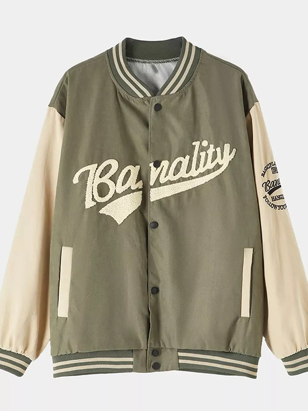 Contrast Baseball Jacket with Embroidered Lettering, image 7