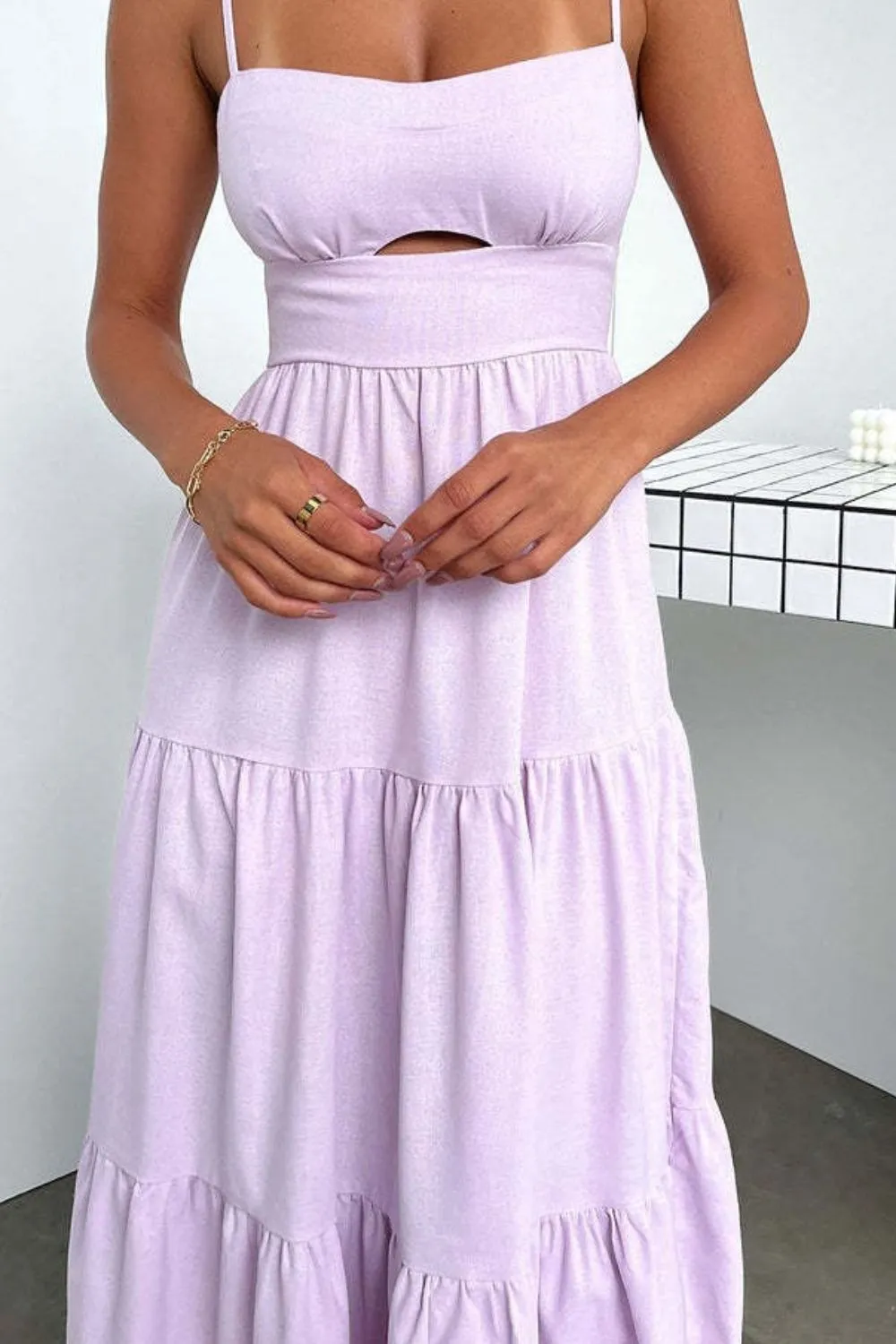 Cut-Out Tiered Dress with Spaghetti Straps, image 10