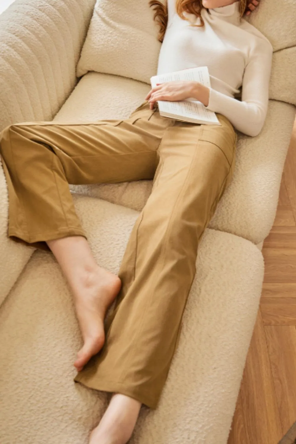 Half Elastic Waist Straight Pants, image 17