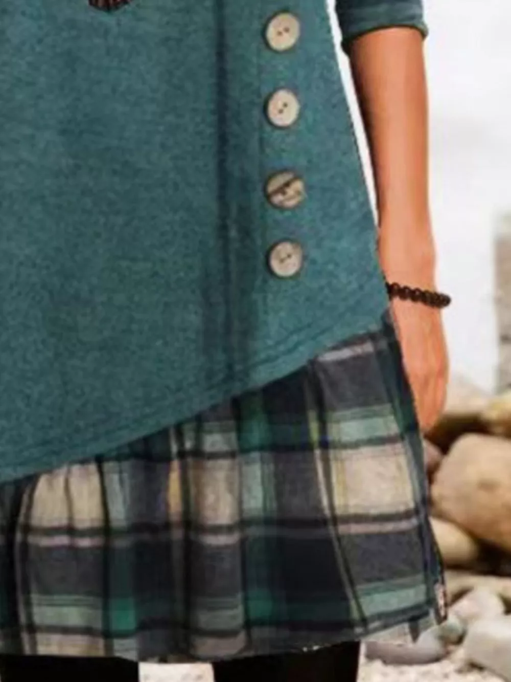 Full Size Asymmetrical Plaid Patchwork Long Sleeve Dress Plus Size, image 7