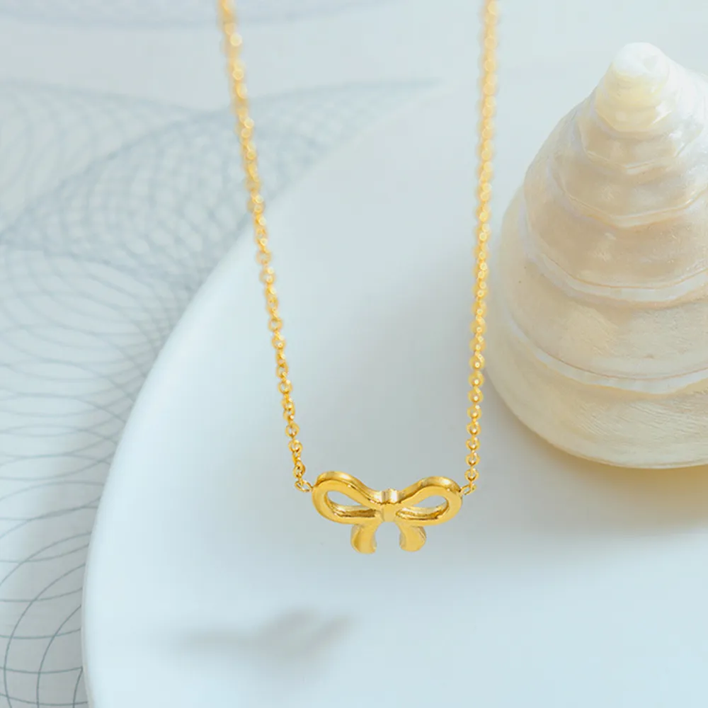 Gold-Plated Titanium Steel Bow Pendant Necklace, image 3