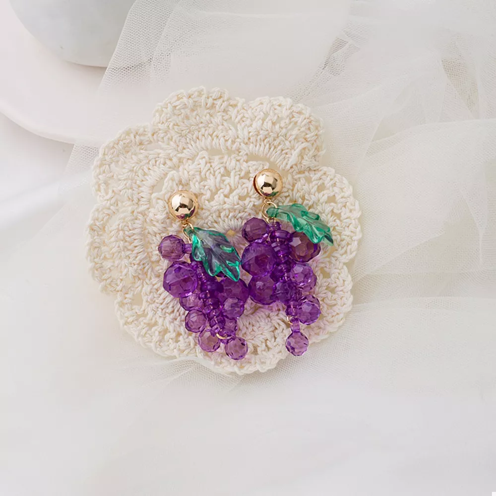 Grape Cluster Beaded Dangle Earrings