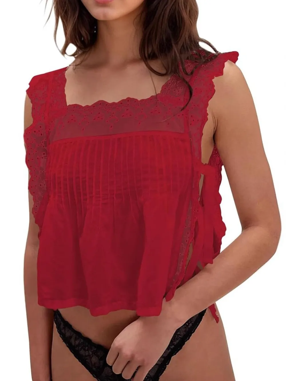 Lace-Trimmed Eyelet Square Neck Top, image 13