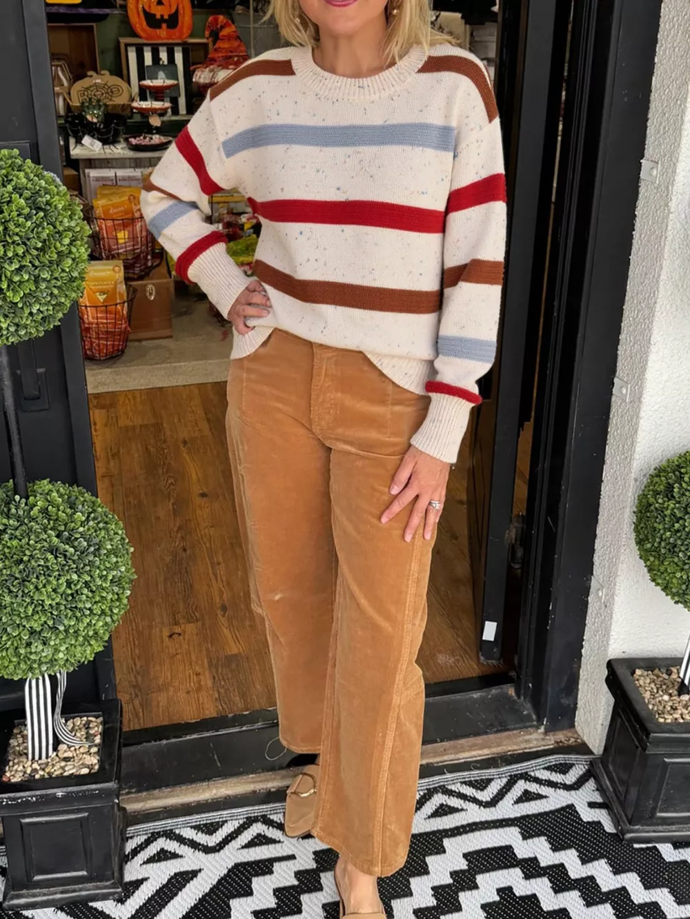 Striped Crew Neck Long Sleeve Sweater, image 3