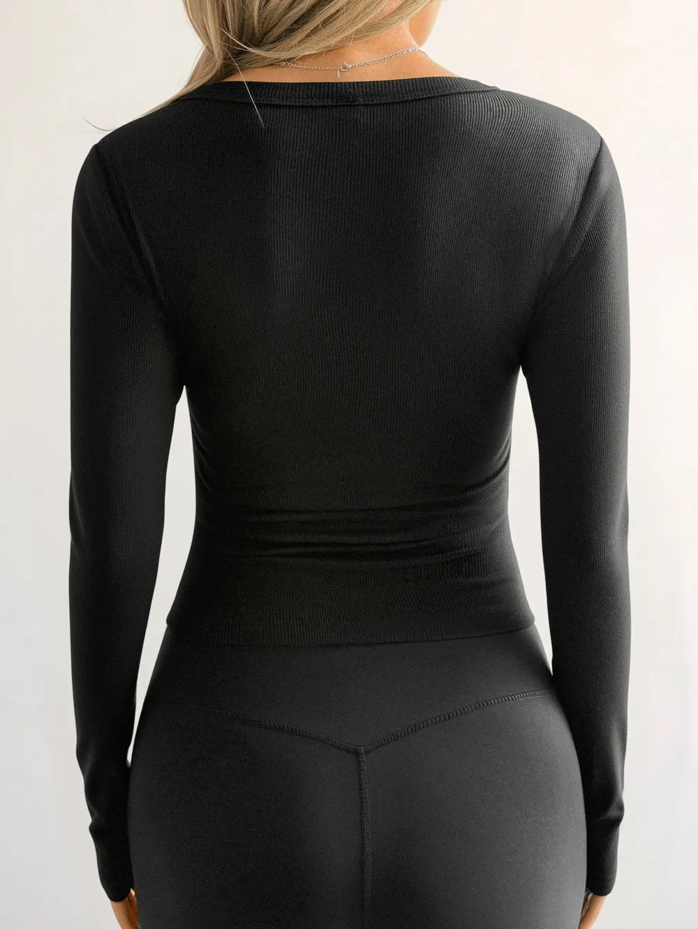 Ribbed V-Neck Long Sleeve T-Shirt, image 6