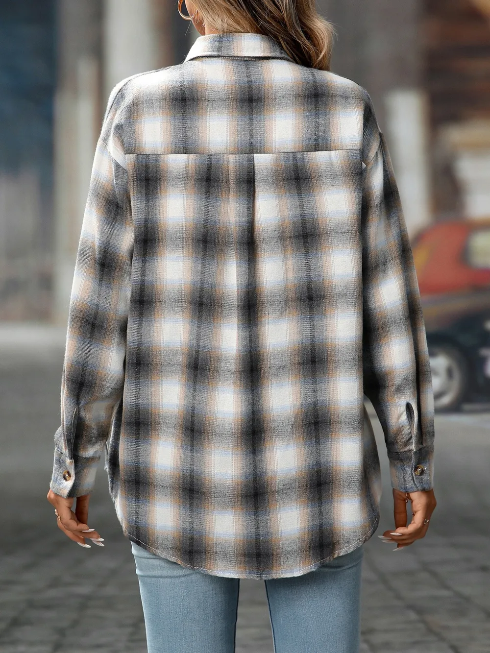 Oversized Plaid Button-Up Shirt, image 15