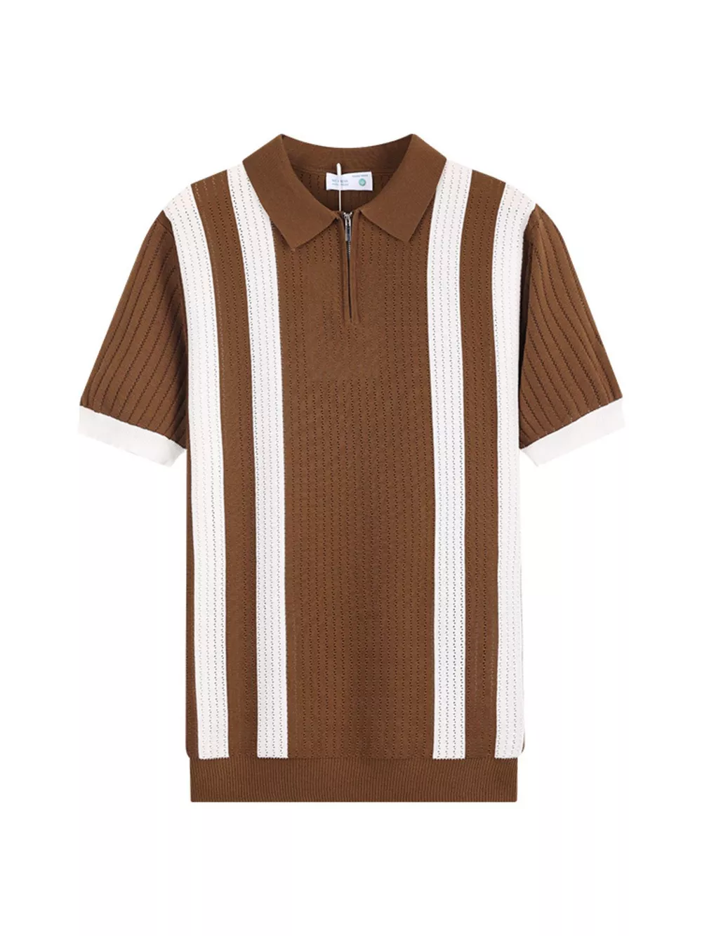 Men's Plus Size Striped Knitted Polo with Zipper, image 7