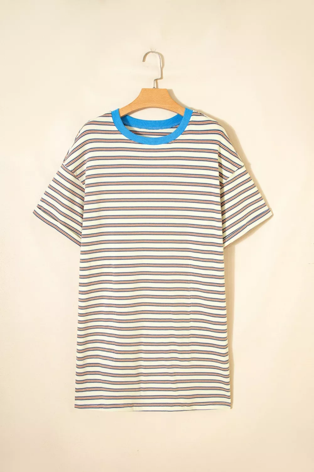 Stripe Drop Shoulder Cuffed Sleeve Loose Tunic T Shirt Mini Dress, image 5