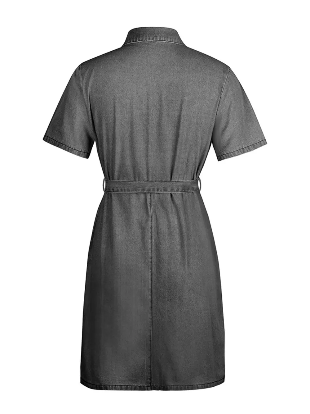 Zip Front Short Sleeve Denim Dress, image 15