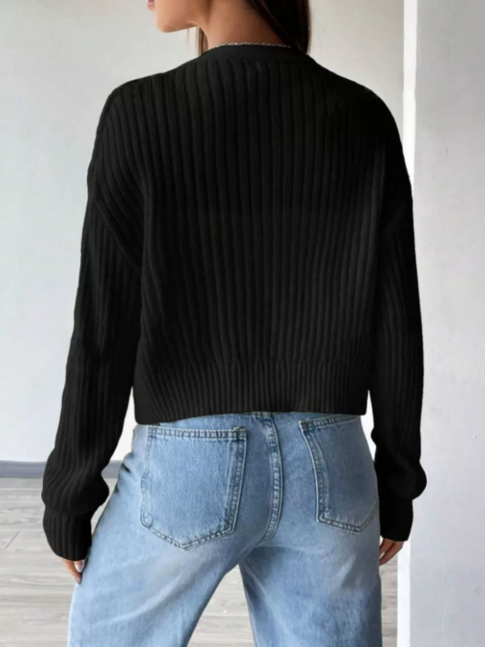 Ribbed Knit Button-Up Cropped Cardigan, image 6