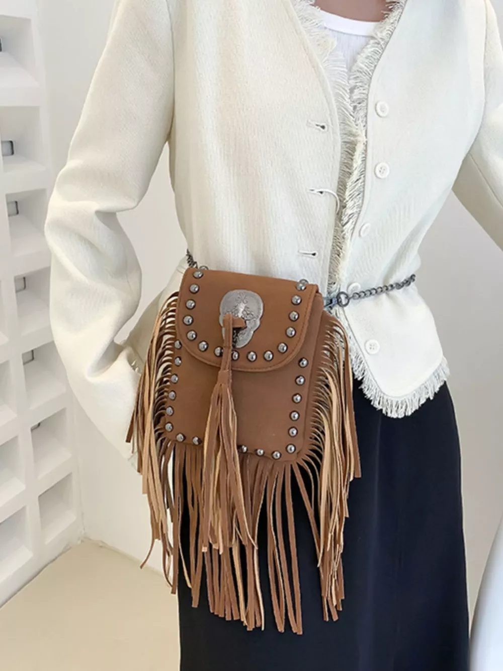 Fringe Rivet Decor Crossbody Bag, image 9