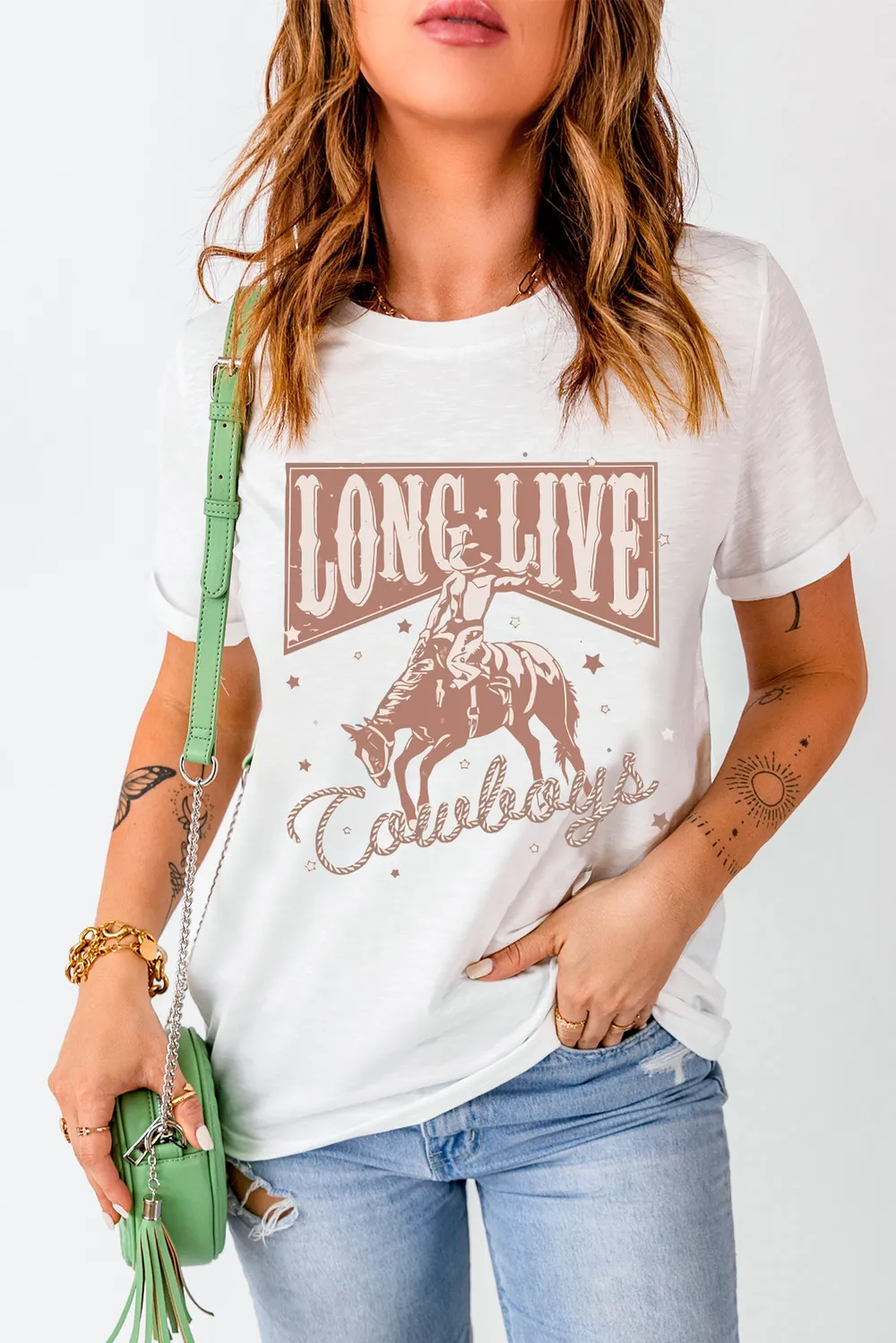 Cowboy Graphic Round Neck Short Sleeve T-Shirt, image 4