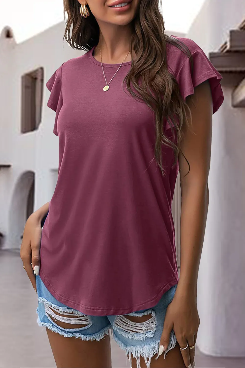 Ruffled Round Neck Cap Sleeve Blouse, image 20