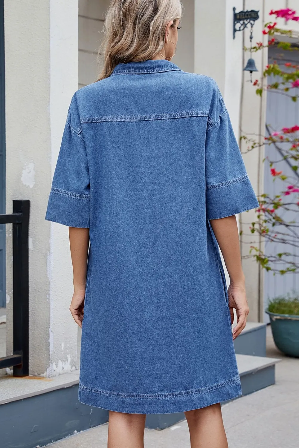 Johnny Collar Half Sleeve Denim Dress, image 9