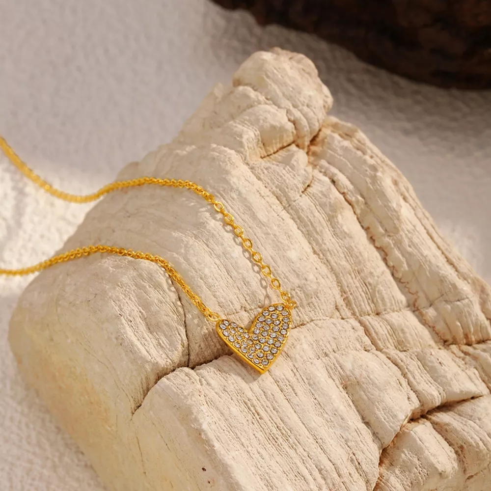 18K Gold-Plated Rhinestone Heart Necklace, image 5