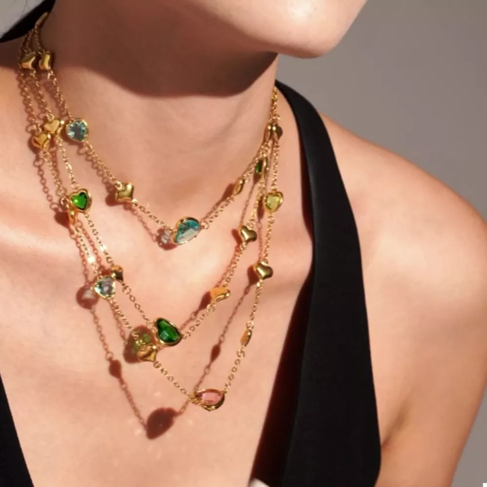18K Gold-Plated Heart Necklace with Glass Stone, image 3
