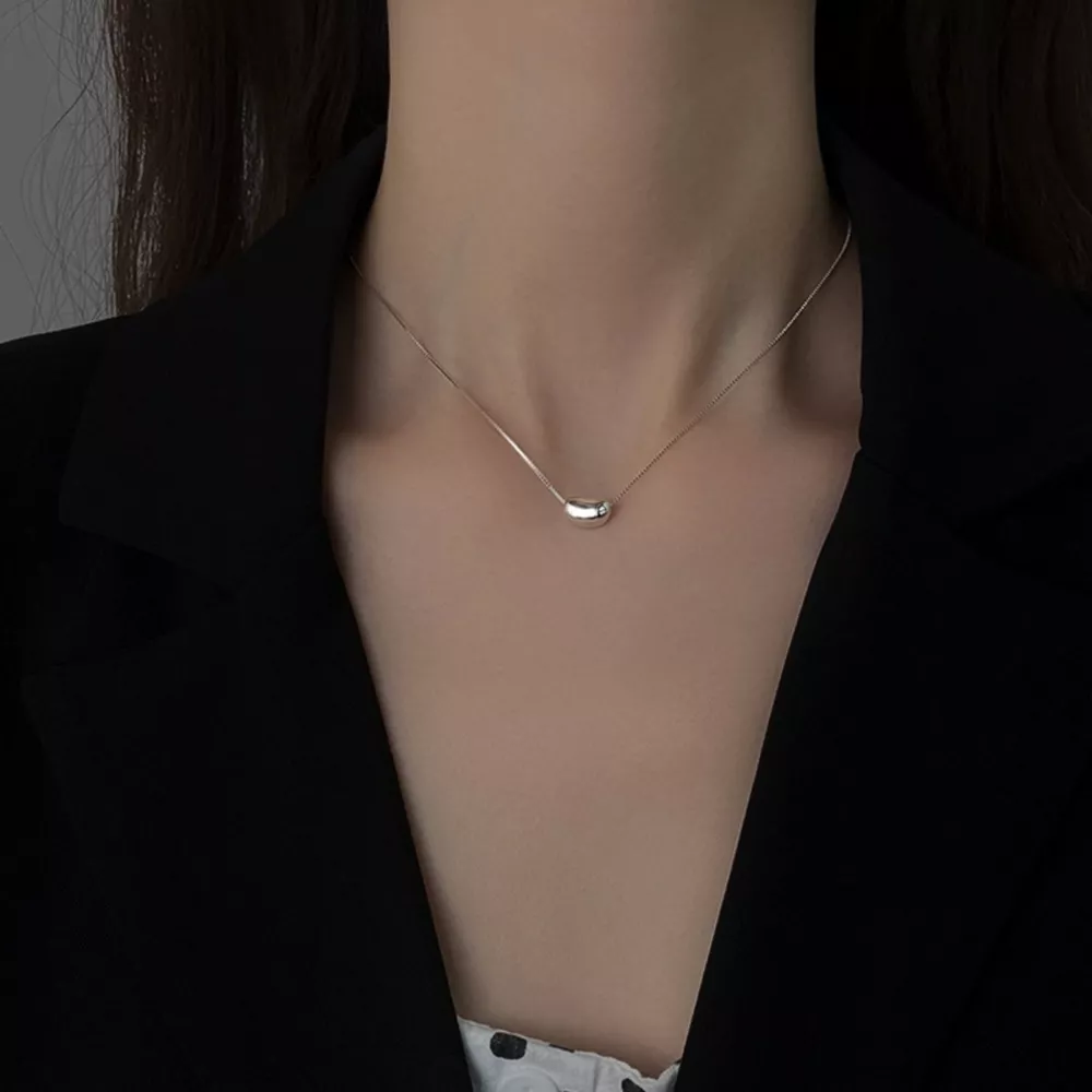 925 Sterling Silver Bean Pendant Necklace, image 5