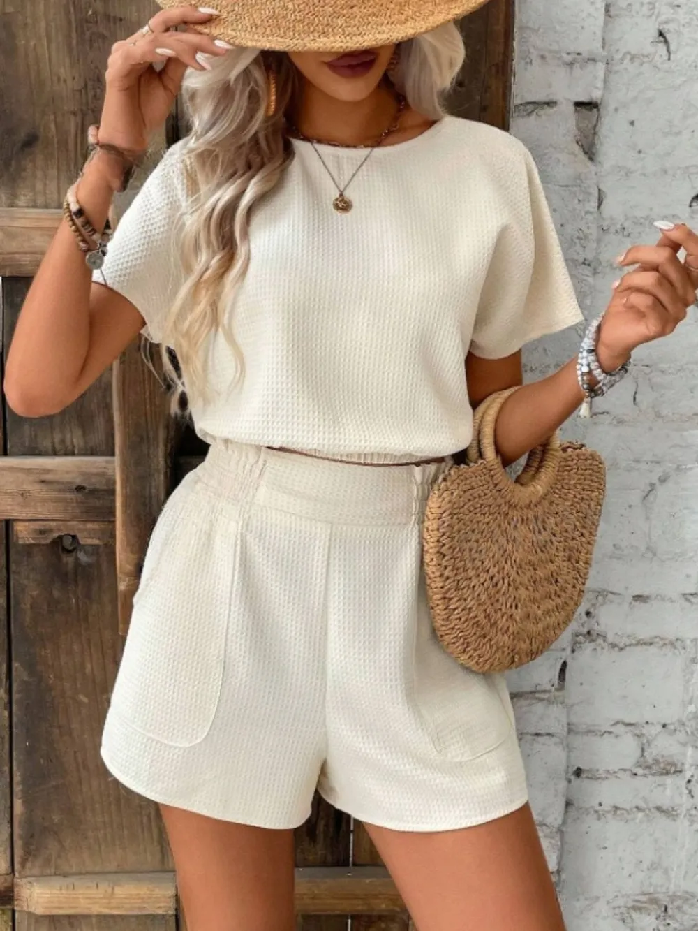 Round Neck Short Sleeve Top and Shorts Set, image 7