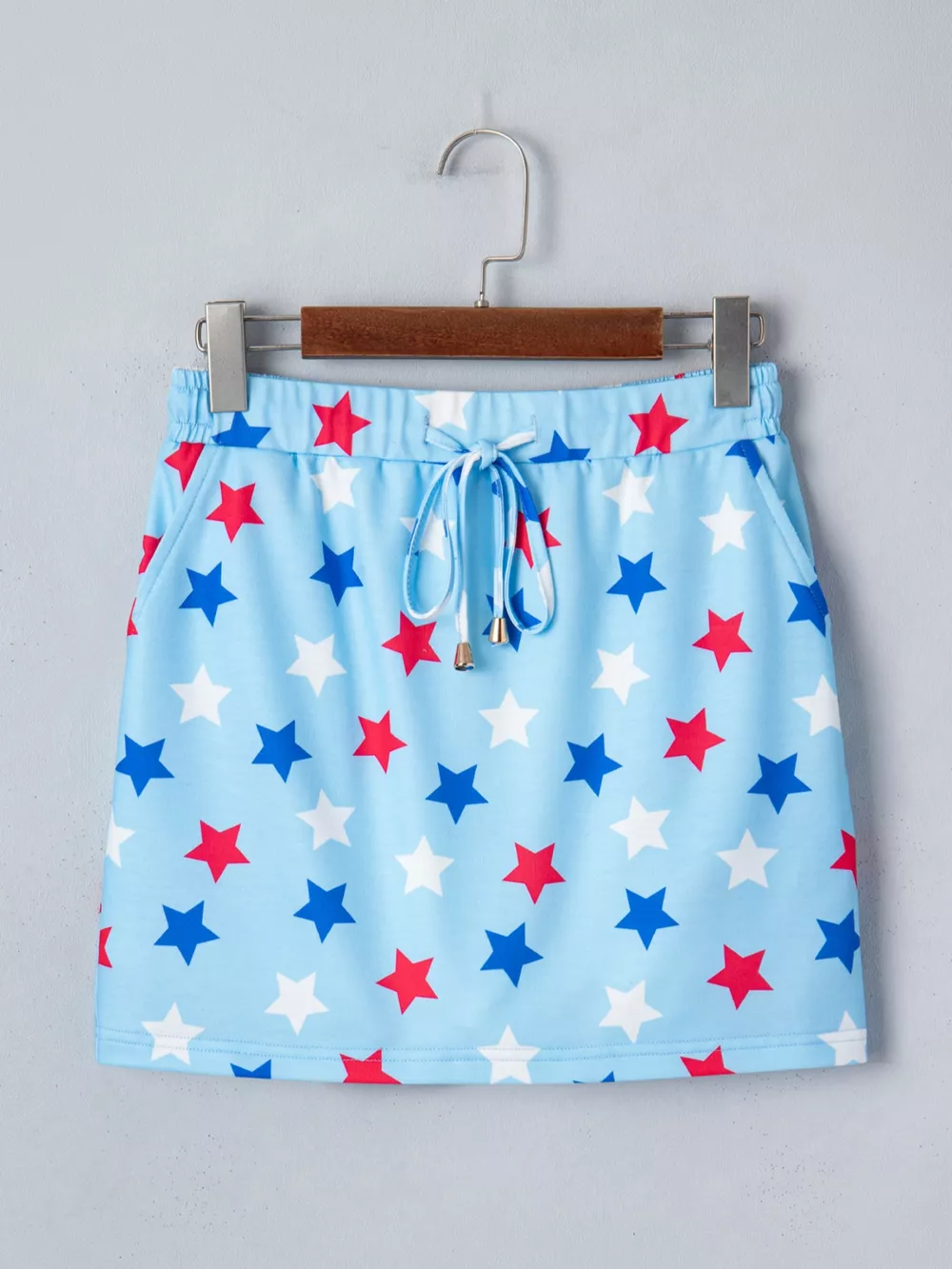 Patriotic Star Printed Beaded Drawstring Mini Skort, image 6