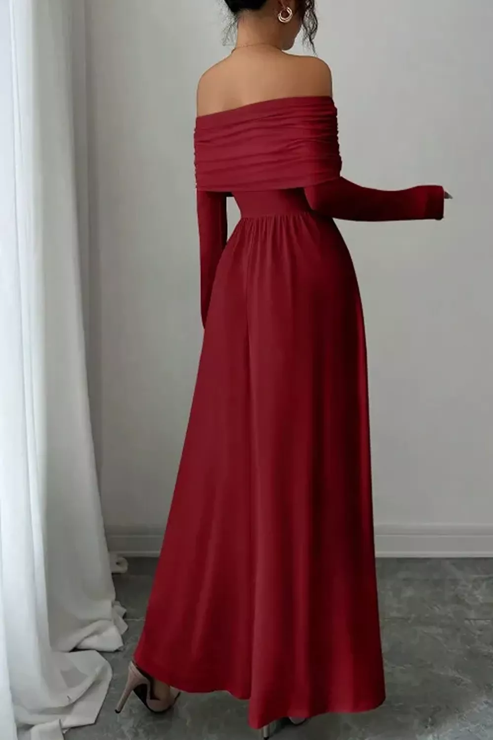 Off-Shoulder Ruched Bodycon Maxi Dress, image 6