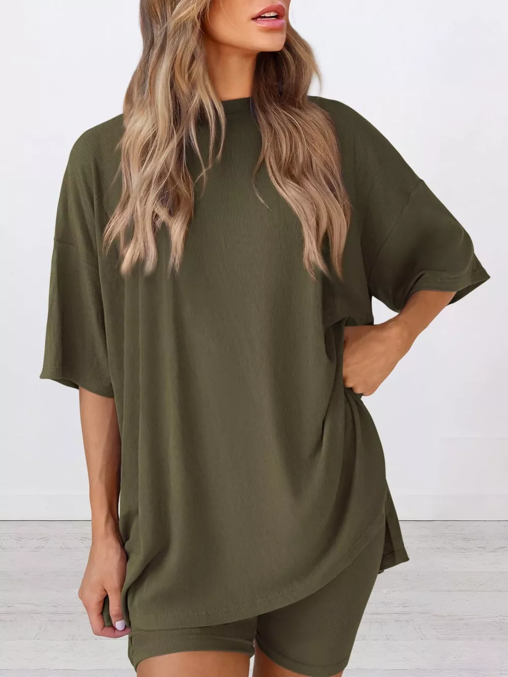 Full Size Half Sleeve T-Shirt and Shorts Set Plus Size, image 22