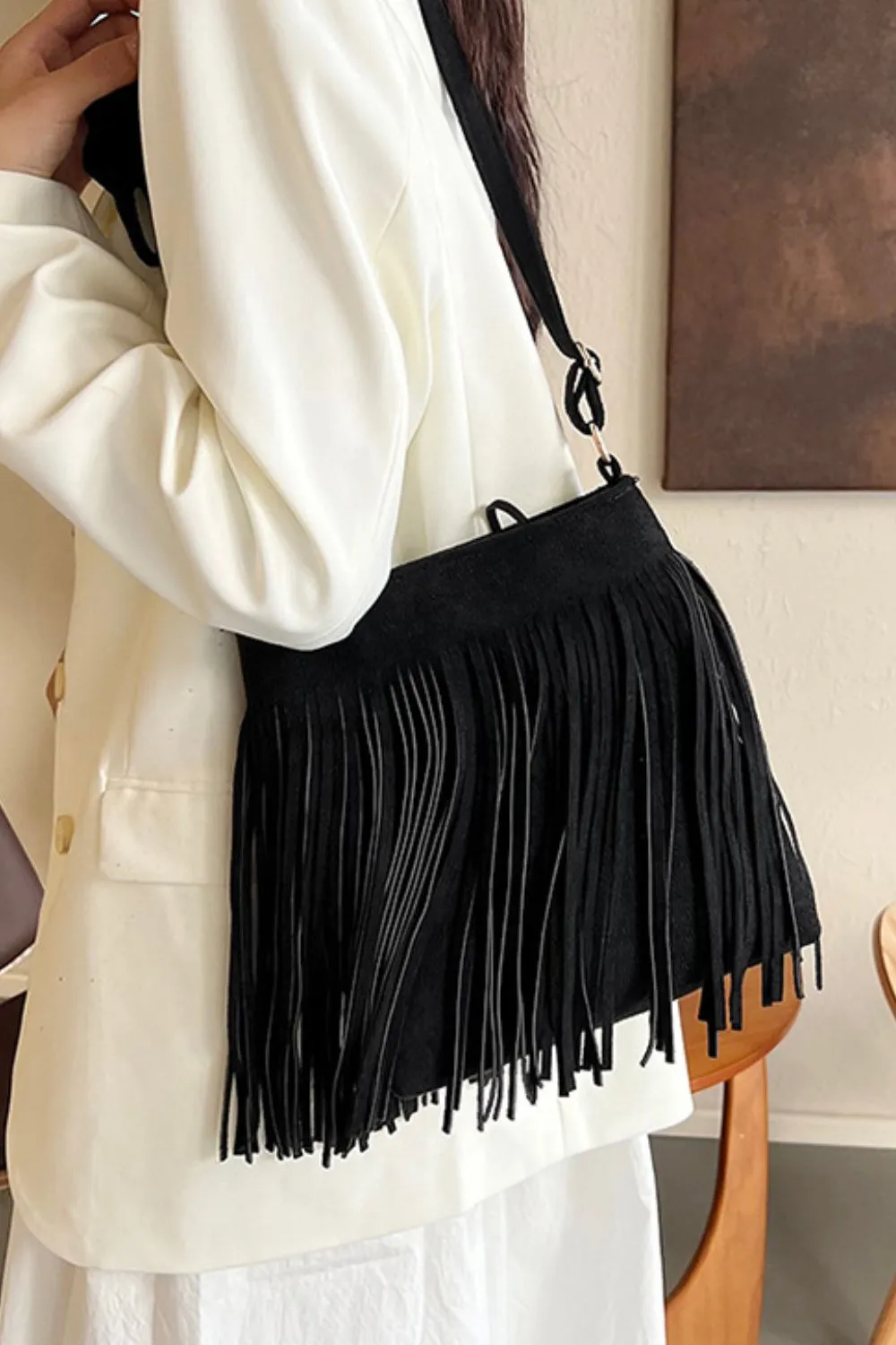 Suede Fringe Shoulder Bag, image 4