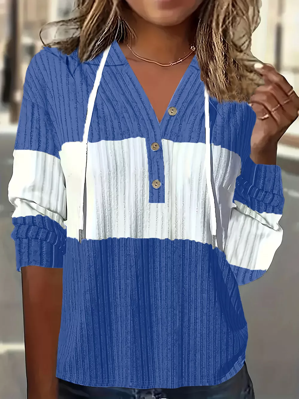 Color Block Drawstring Long Sleeve Hoodie, image 10