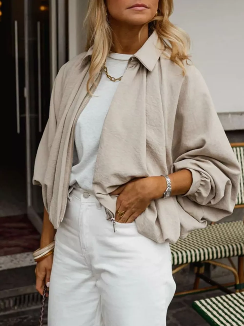 Zip Up Long Sleeve Bomber Jacket, image 3