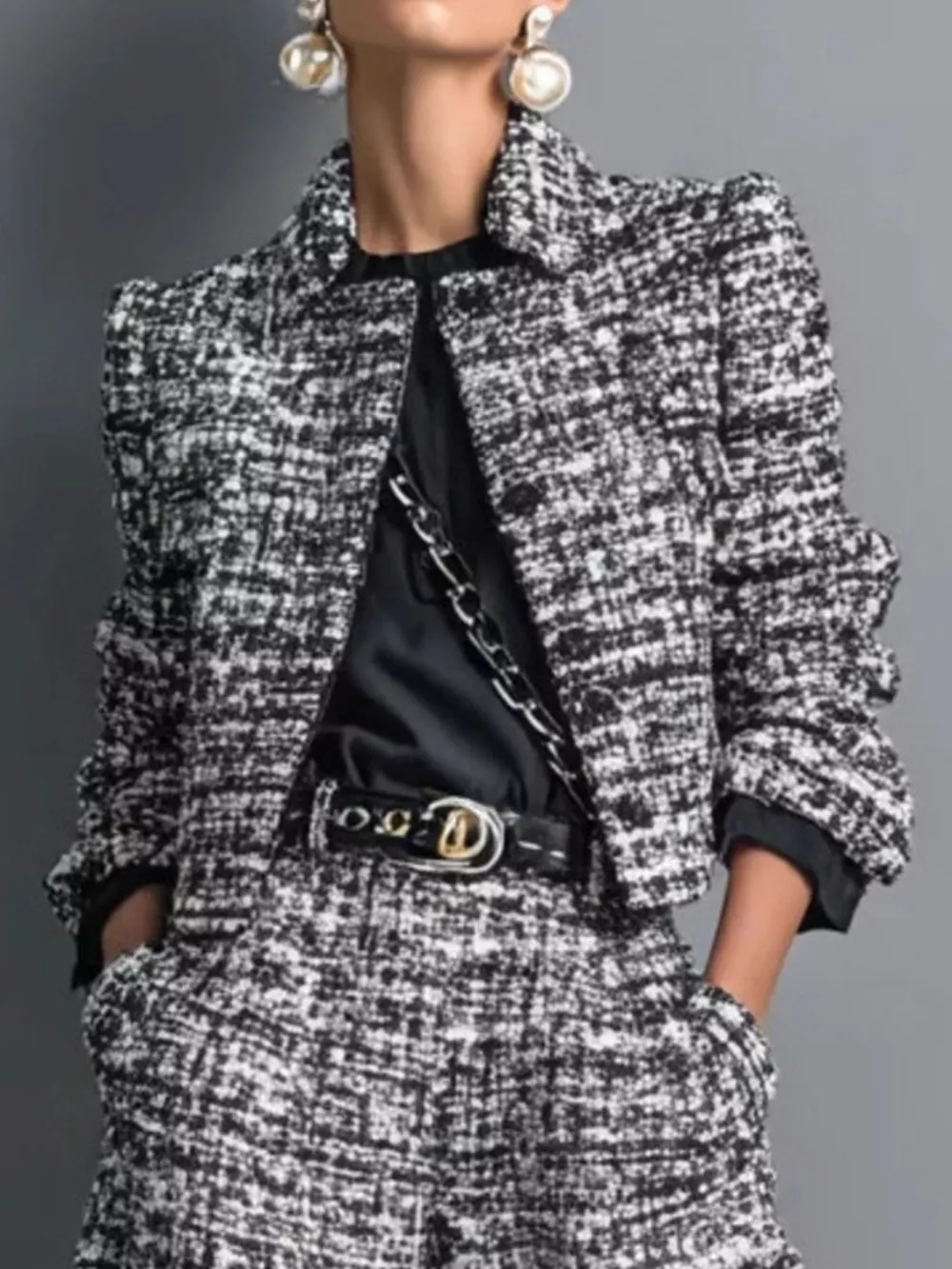 Full Size Tweed Cropped Jacket and Wide-Leg Pants Two-Piece Set Plus Size, image 3