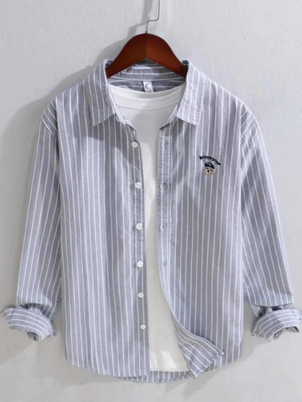 Men's Plus Size Striped Button Up Long Sleeve Shirt, image 4