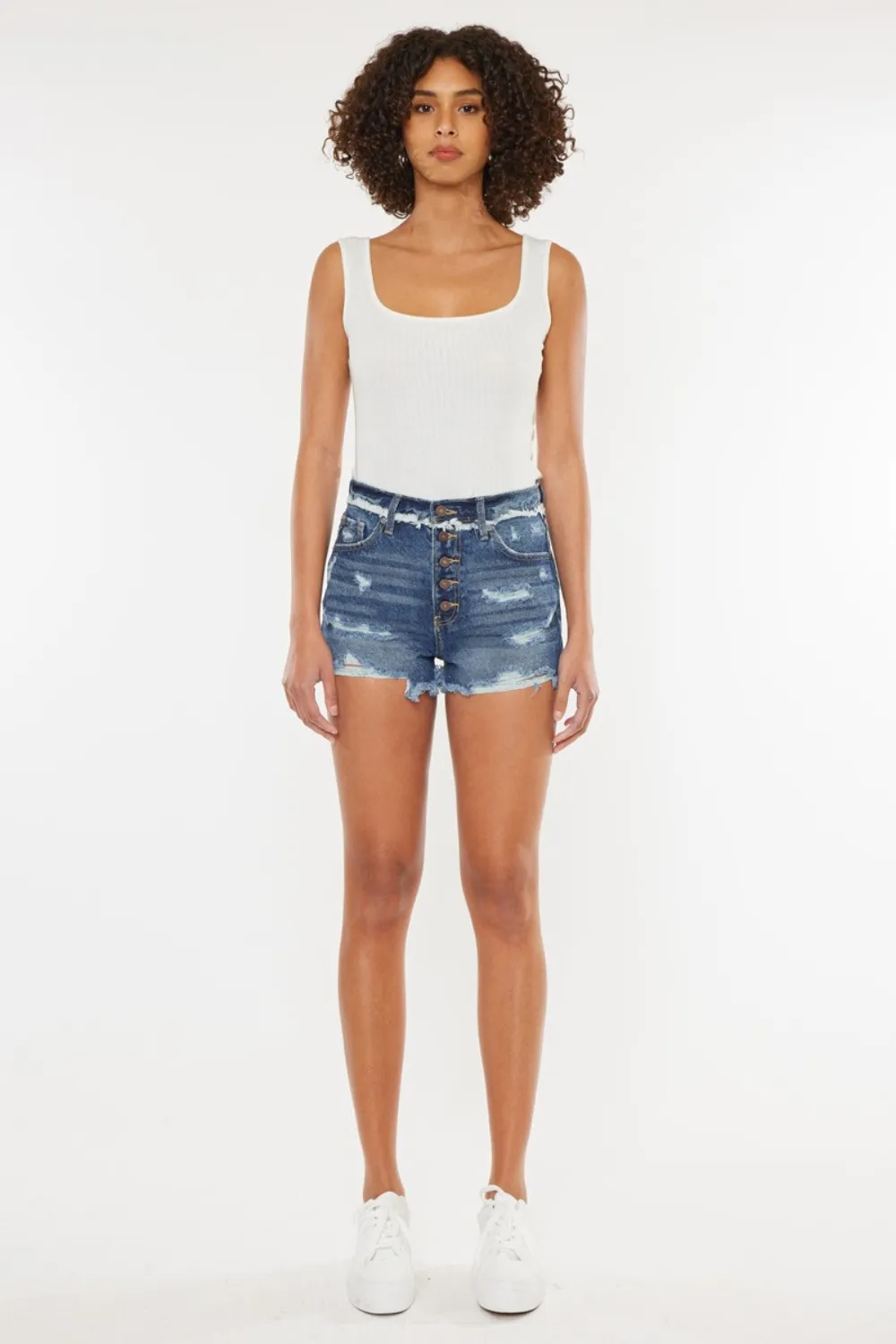 Distressed Button Fly Denim Shorts, image 8