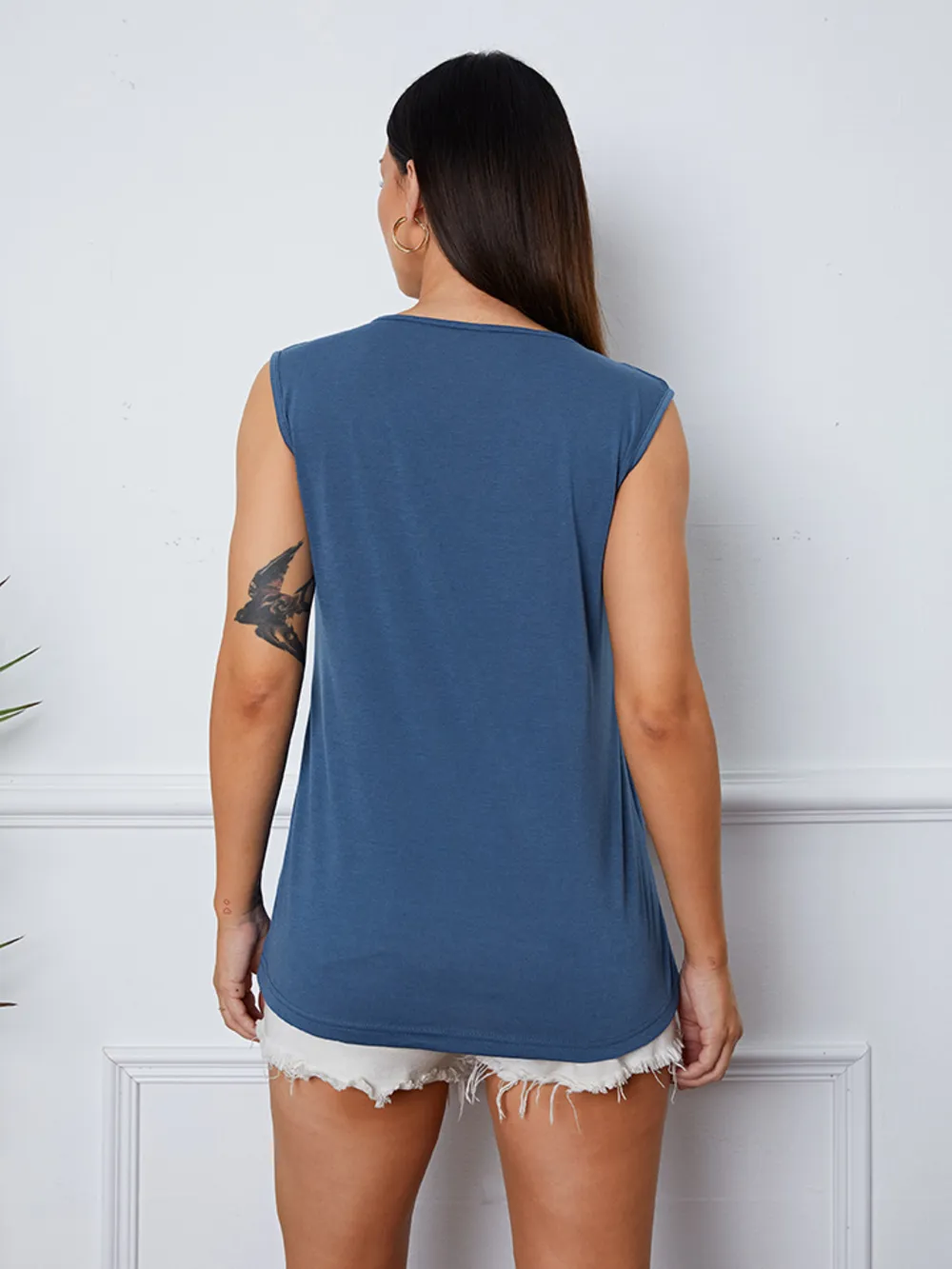 Square Neck Decorative Button Tank, image 2