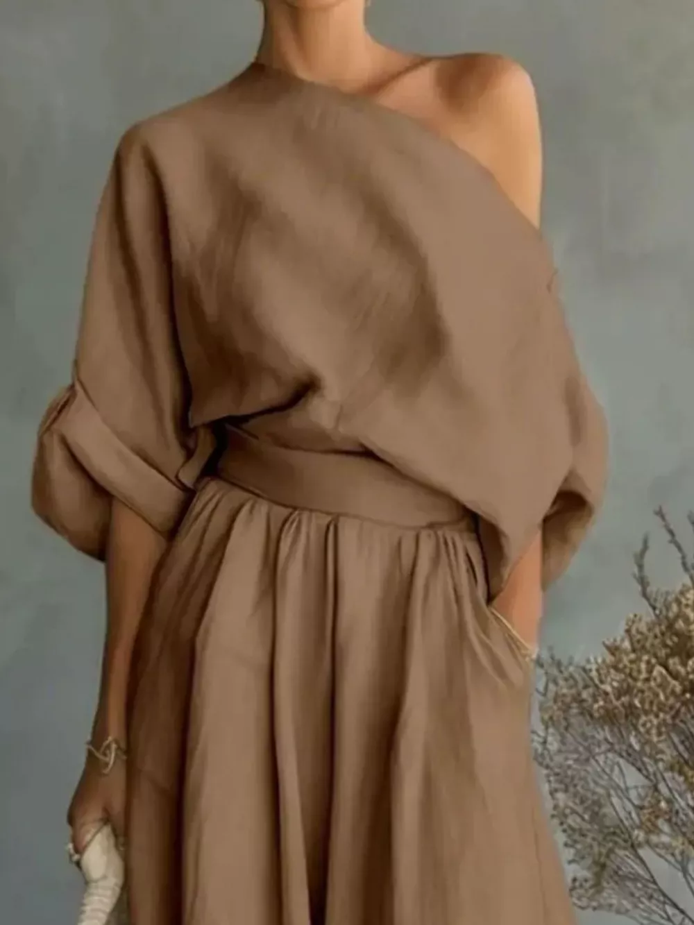 Full Size One Shoulder Top and Wide Leg Pants Set Plus Size, image 6
