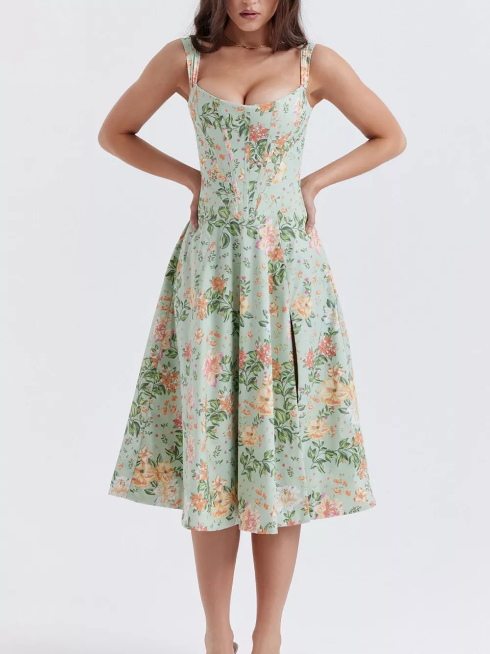 Floral Print Midi Dress with Slit, image 3