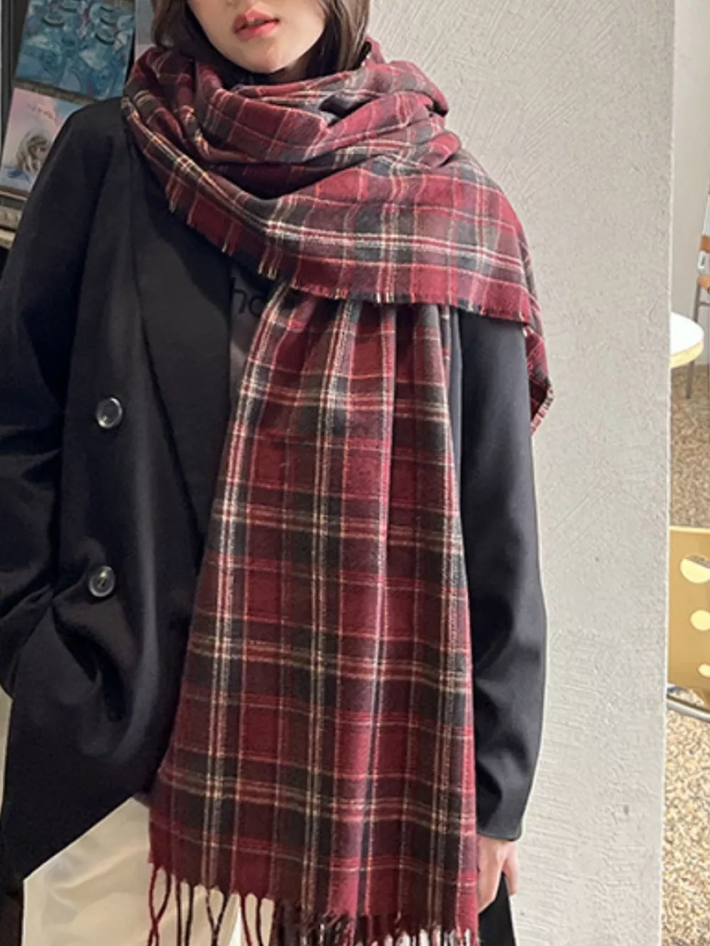 Classic Plaid Fringe Scarf
