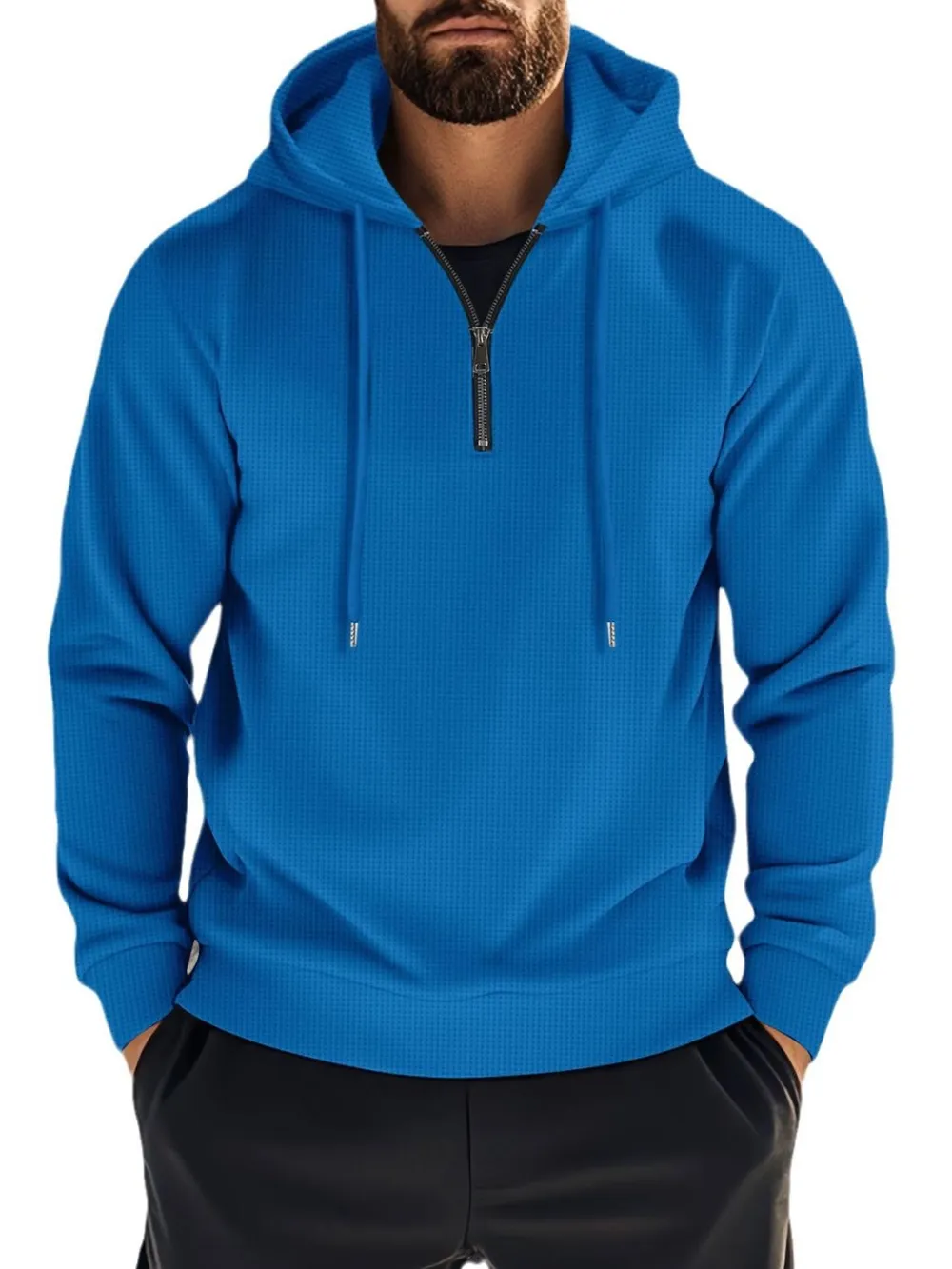 Men's Full Size Quarter Zip Long Sleeve Drawstring Hoodie Plus Size, image 6