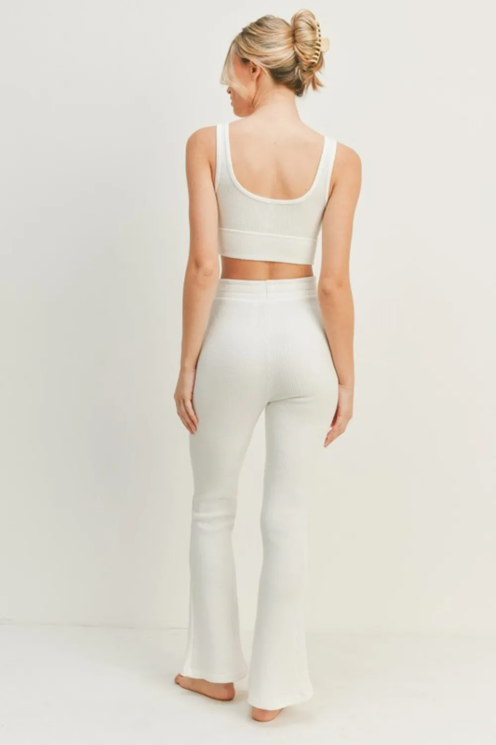 Waffle Tank and High Waist Flare Pants Set, image 2