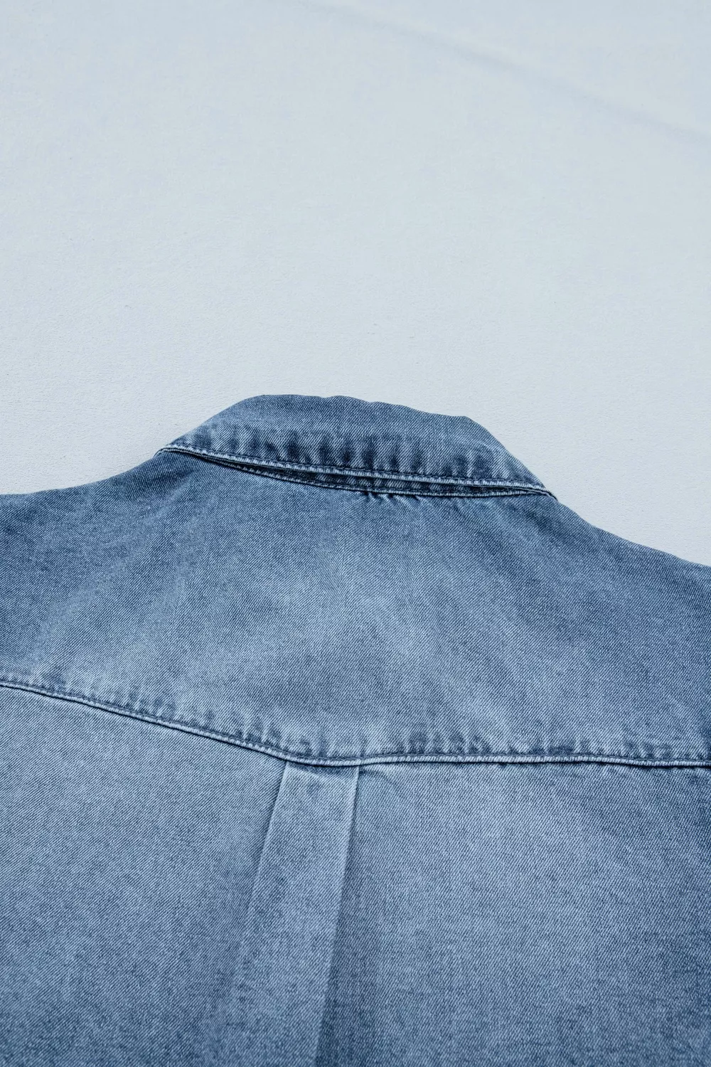 Frilled Short Sleeve Snap Button Denim Shirt, image 7