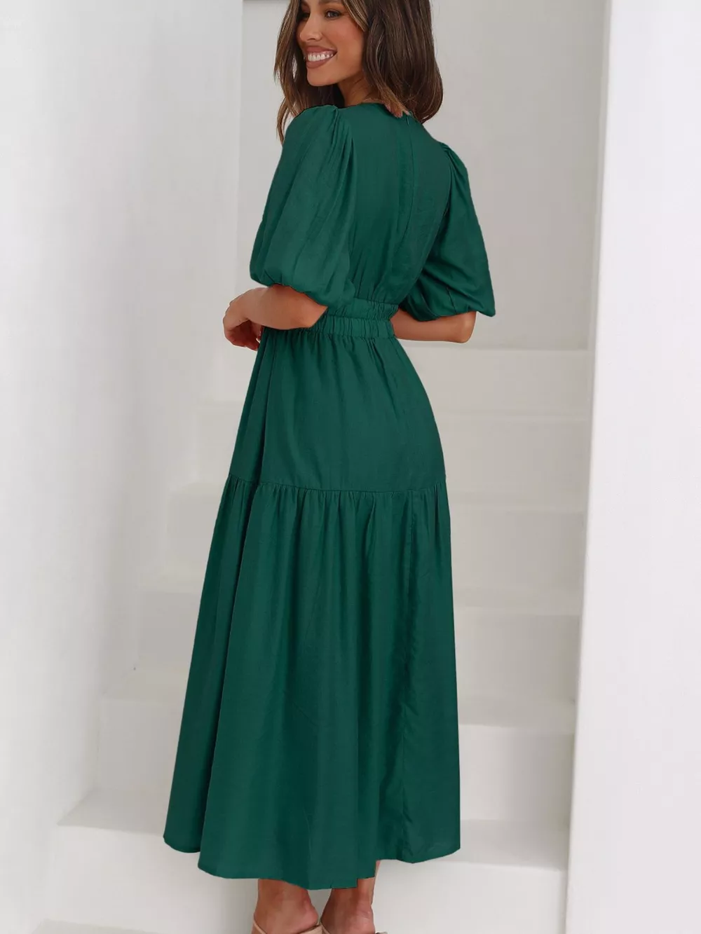 V-Neck Puff Sleeve Midi Dress, image 27