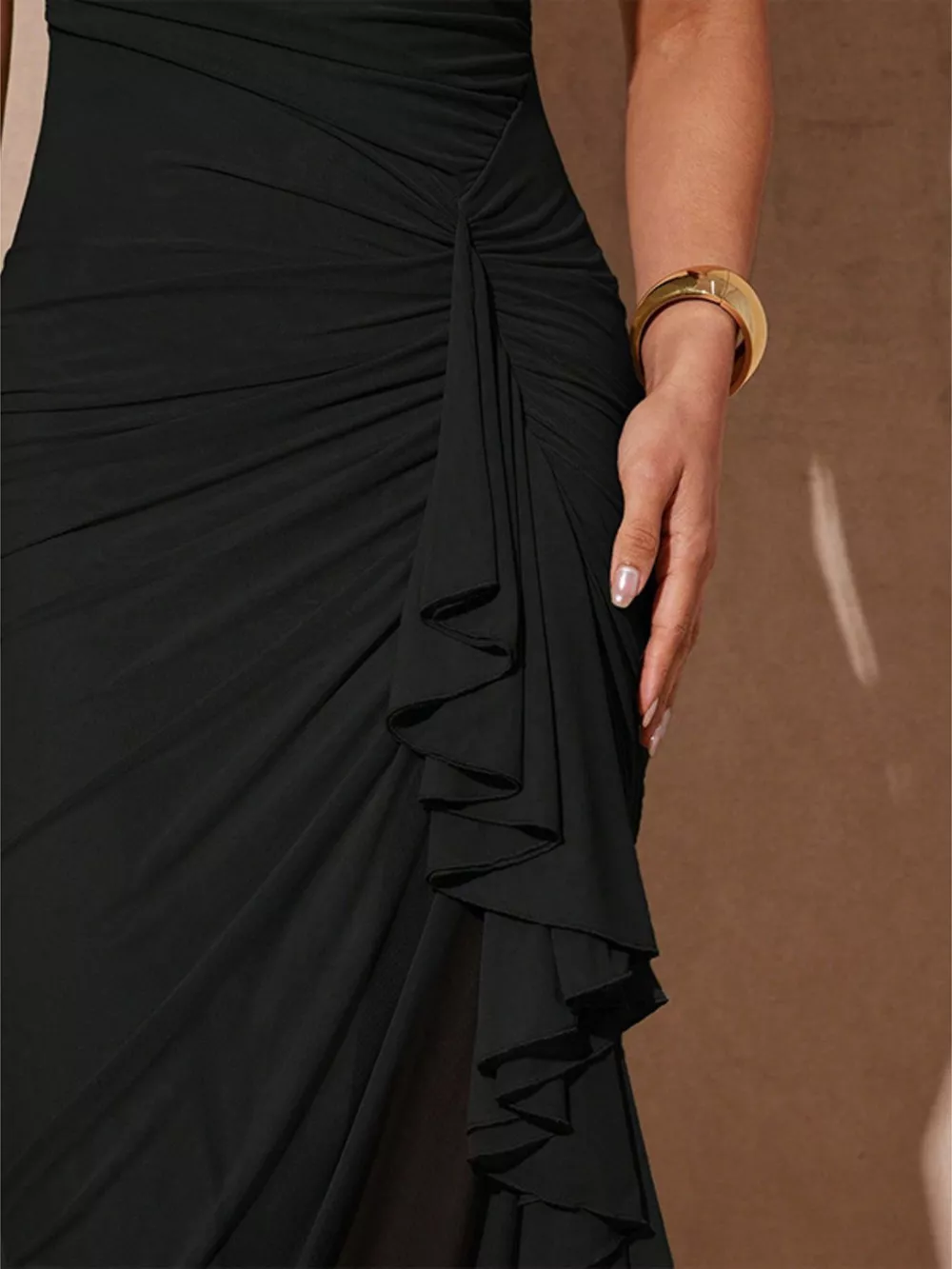 Slit Asymmetrical Hem Spaghetti Strap Maxi Dress, image 4