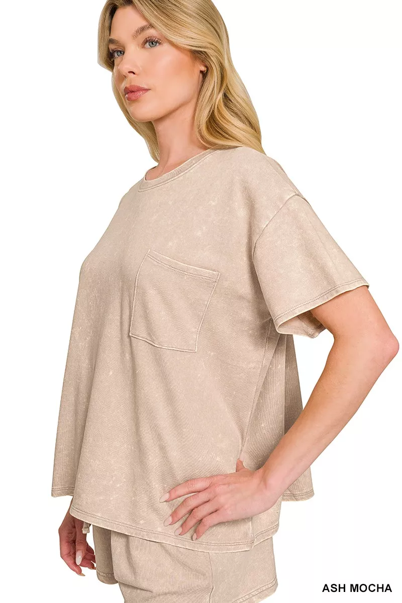 French Terry Acid Washed Relaxed Top & Short Set, image 3