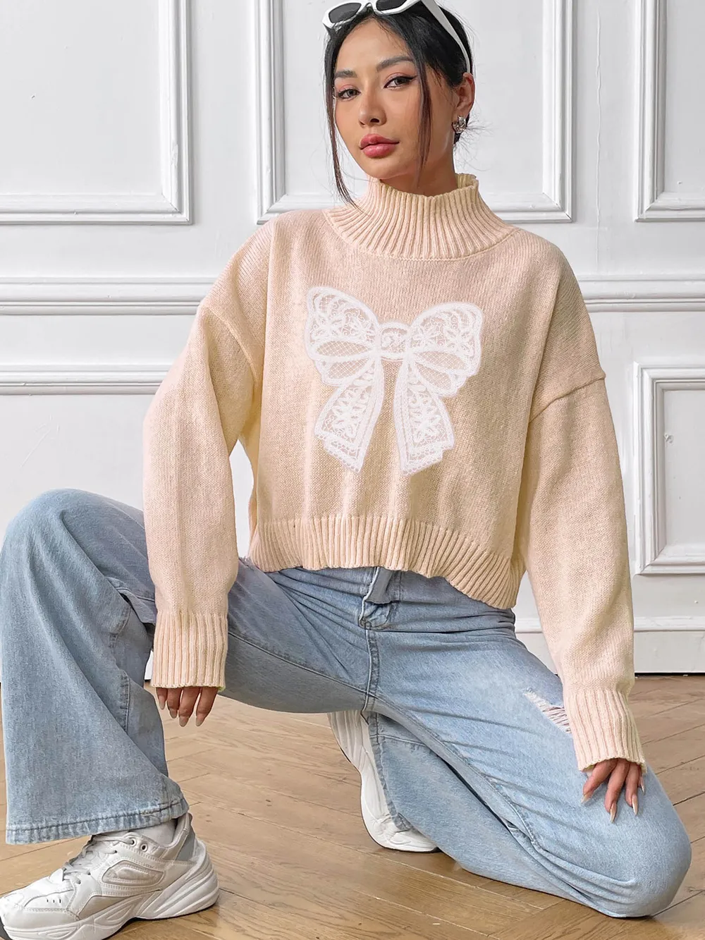 Bow Turtleneck Long Sleeve Sweater, image 16