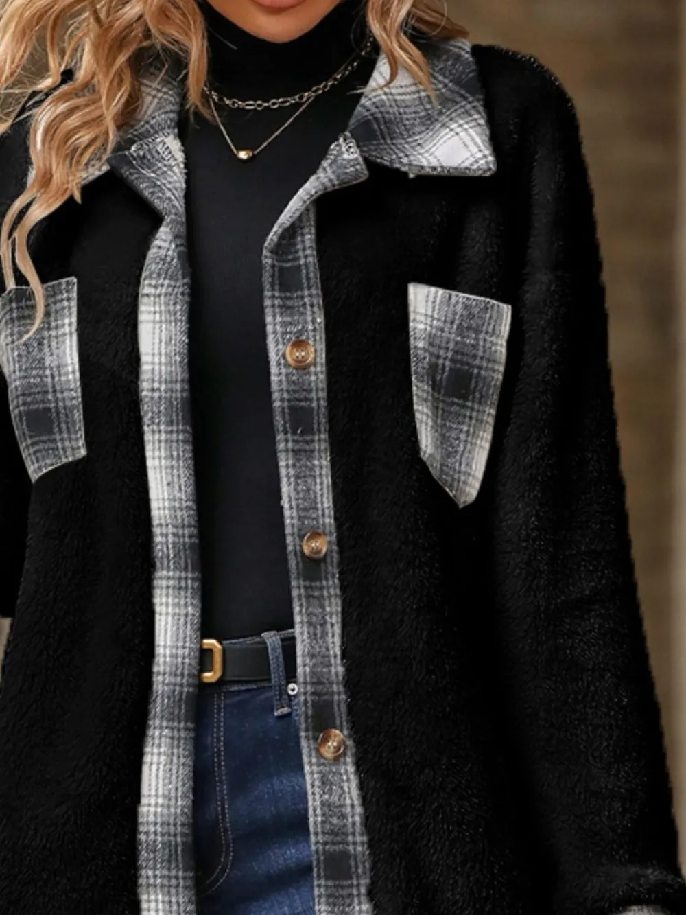 Plaid Contrast Dropped Shoulder Coat, image 19