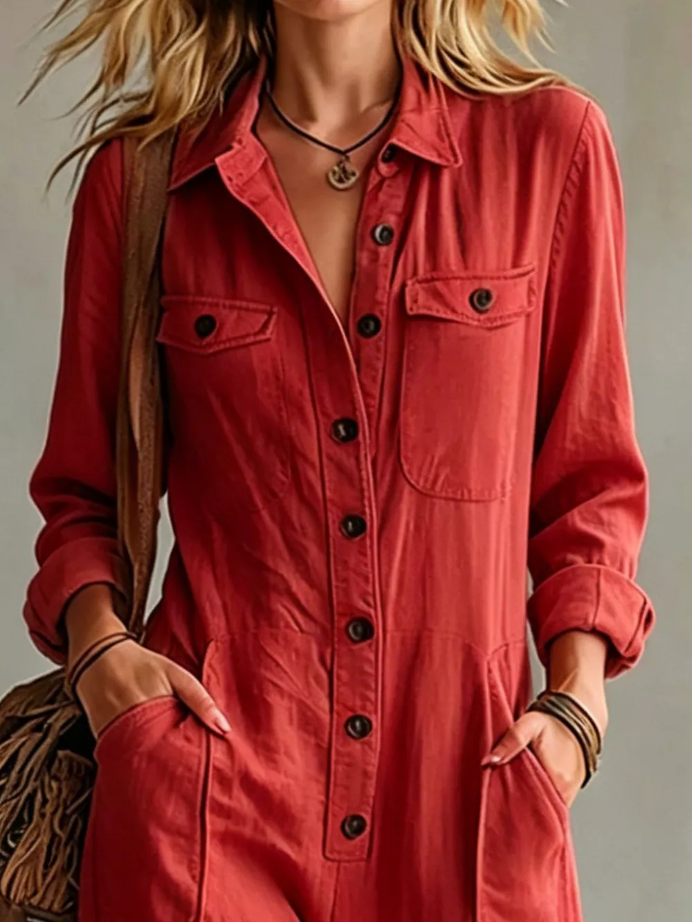 Full Size Long Sleeve Button Front Jumpsuit Plus Size, image 14