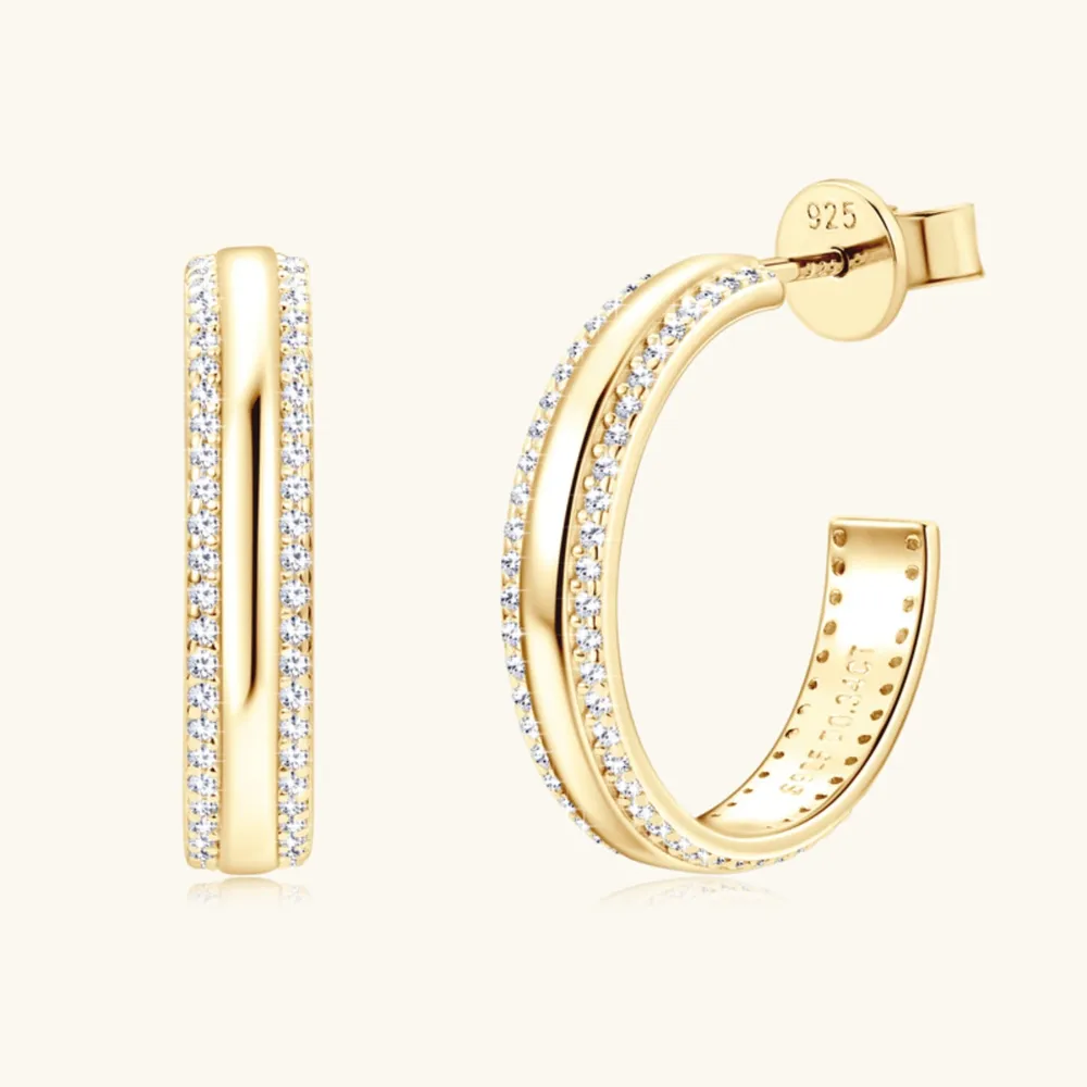 925 Sterling Silver Inlaid Moissanite C-Hoop Earrings, image 9