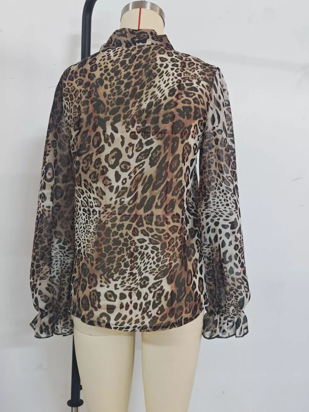 Leopard Print Chiffon Blouse with Tie-Neck and Long Sleeves, image 6