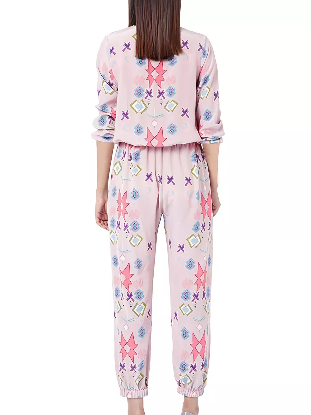 Printed Round Neck Long Sleeve Top and Pants Lounge Set, image 3