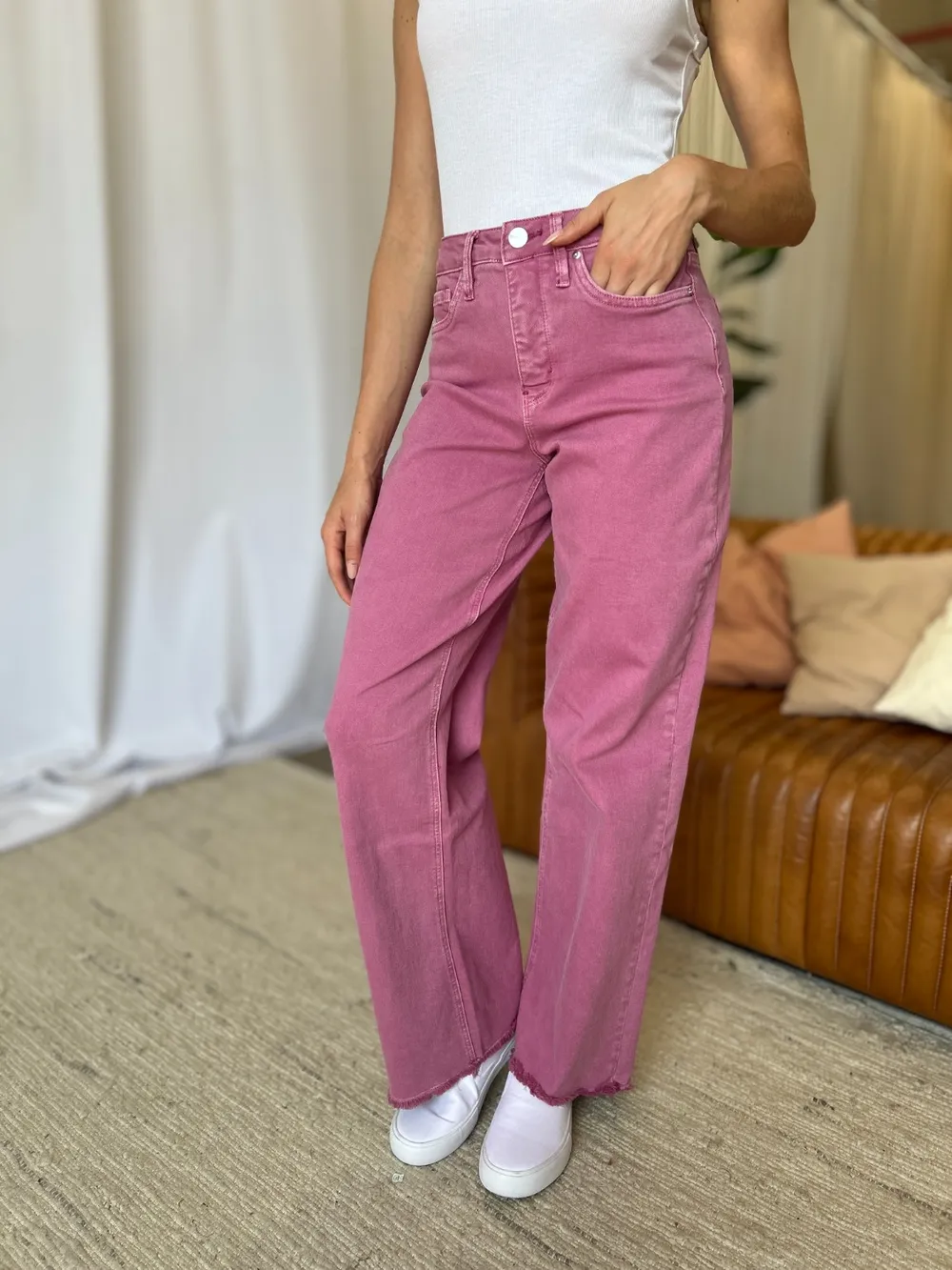 Full Size High Rise Garment Dye Wide Leg Jeans, image 12